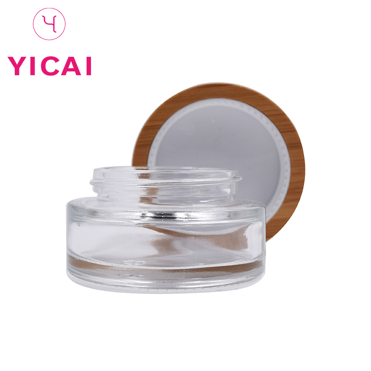 Custom 10ml 30ml 50ml wooden cover white round empty cosmetic mini glass jar