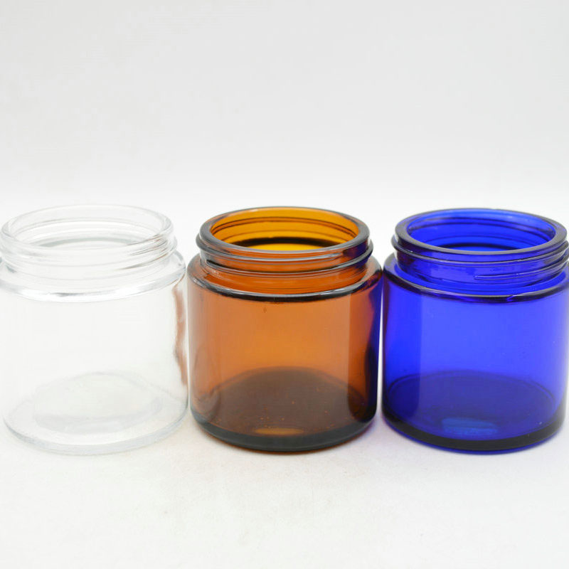 Custom 120ml Round Empty Glass Clear Amber Cobalt Blue Cosmetic Cream Jar
