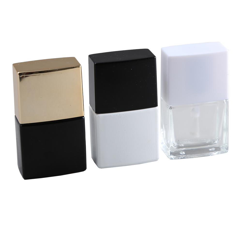 Custom 12ml Square Clear Empty Glass UV Nail Polish Bottles For Nail Polish