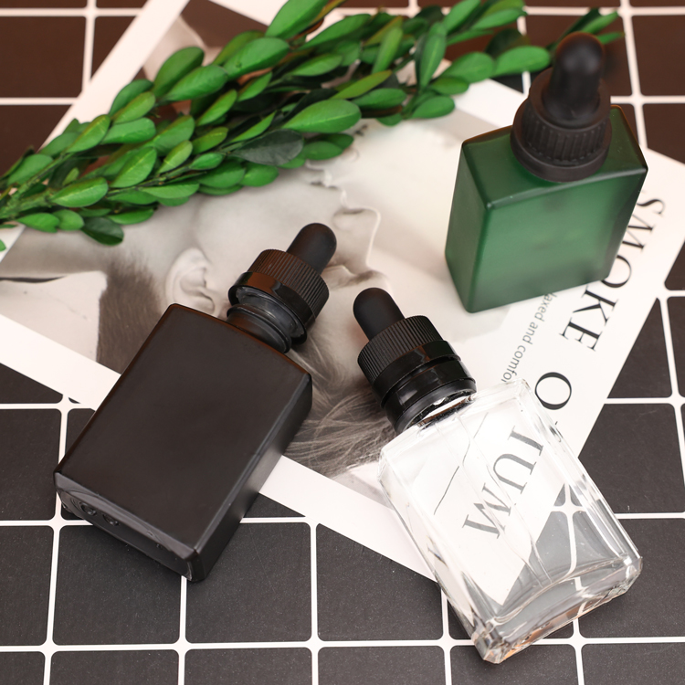 Custom 15 ml 20 ml 30 ml 50 ml 100 ml black empty rectangle square glass dropper bottles with dropper for essential oil
