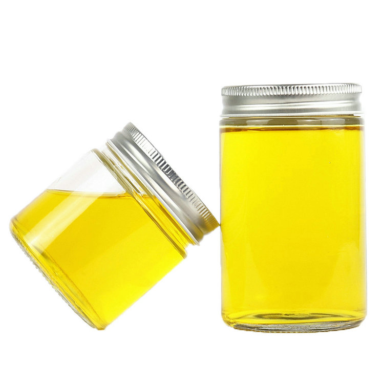 Custom 150ml 200ml 380ml 500ml straight side clear food container glass jar with metal lid