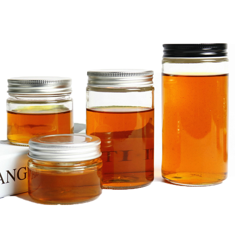 Custom 150ml 200ml 380ml 500ml straight side clear food container glass jar with metal lid