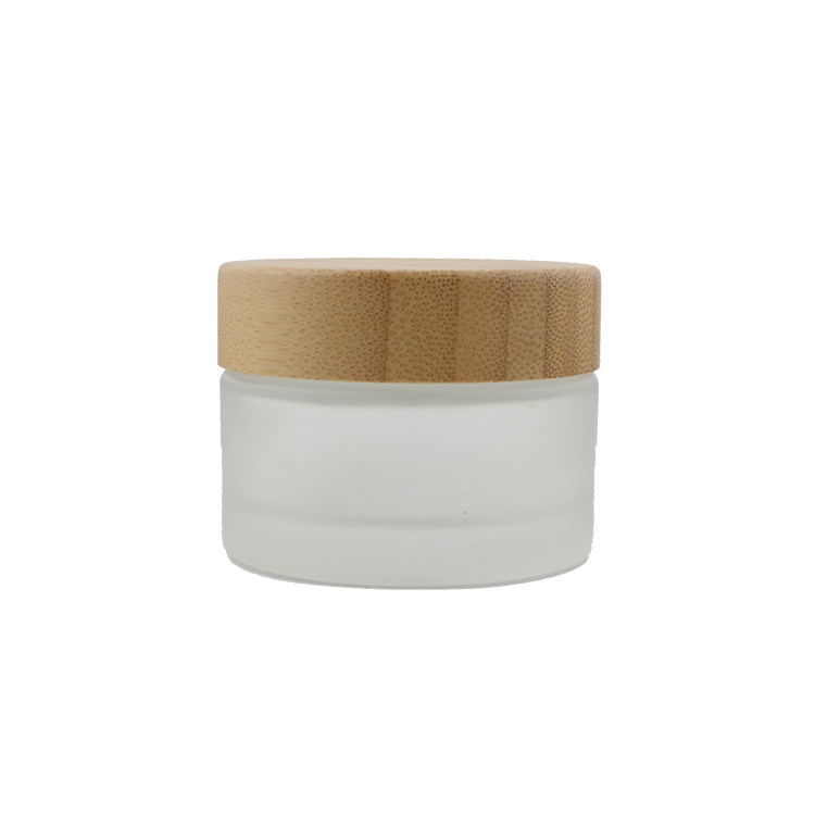 Custom 150ml 50g Frosted White Glass Cream Jars for Cosmetic Envases Para Cremas with Wood Lid