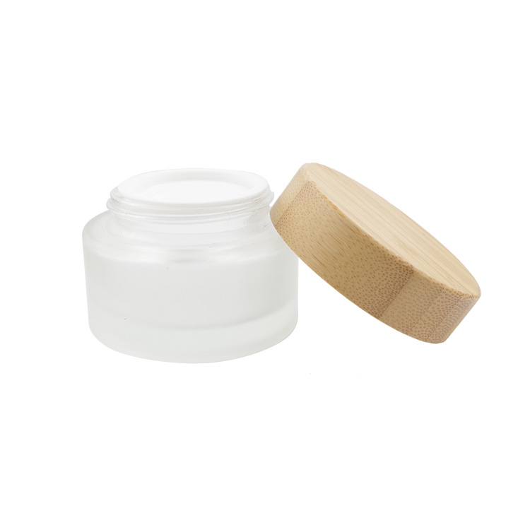Custom 150ml 50g Frosted White Glass Cream Jars for Cosmetic Envases Para Cremas with Wood Lid