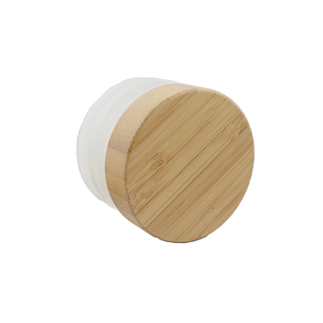 Custom 150ml 50g Frosted White Glass Cream Jars for Cosmetic Envases Para Cremas with Wood Lid