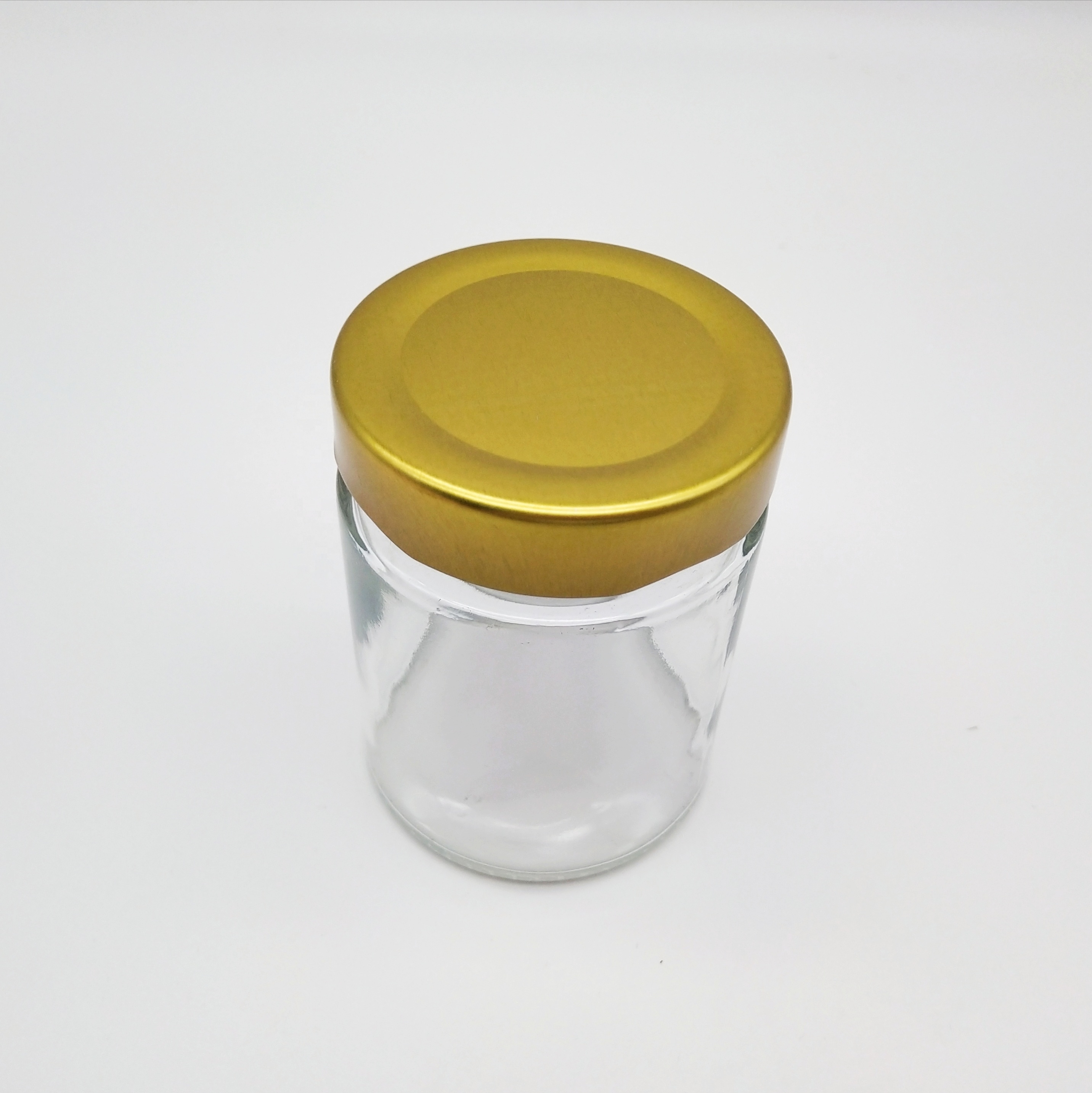Custom 150ml Clear frasco de vidrio para miel Straight Side Glass Jam Honey Jar with Metal Lid