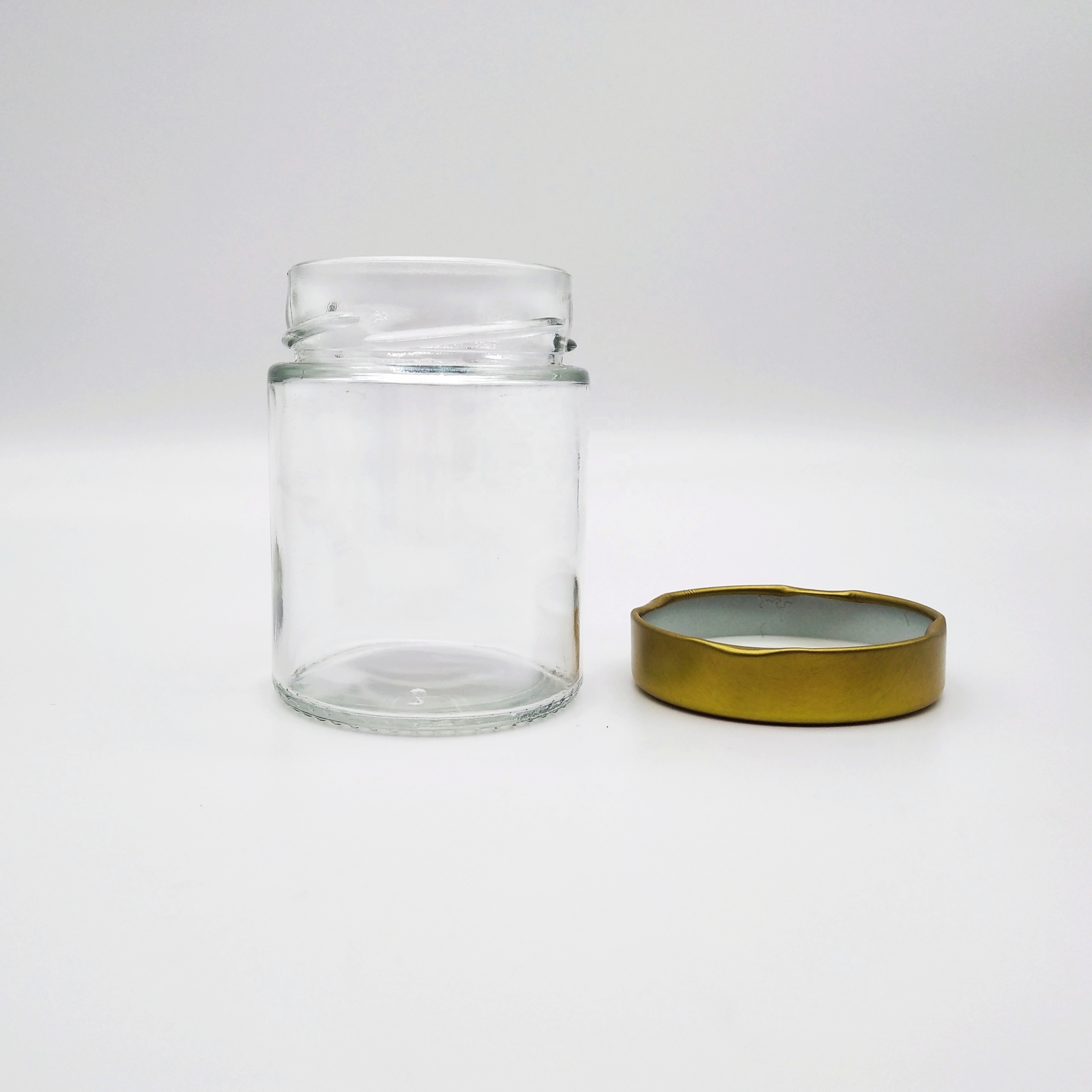 Custom 150ml Clear frasco de vidrio para miel Straight Side Glass Jam Honey Jar with Metal Lid
