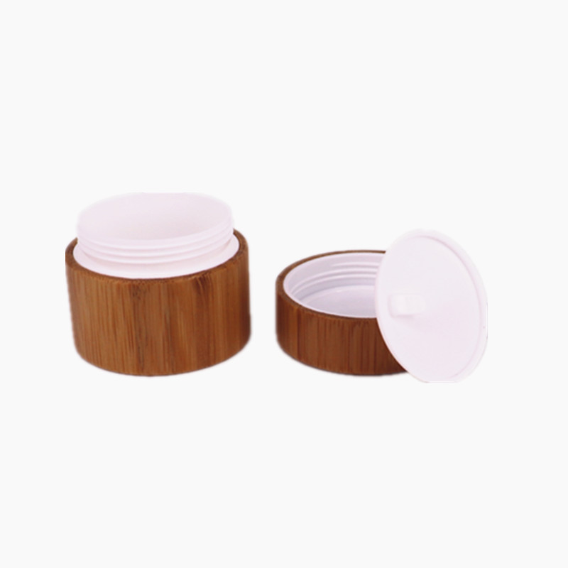 Custom 15g 30g 50 g cosmetic straight sided containers face cream bamboo jar body scrub plastic with caps for cream