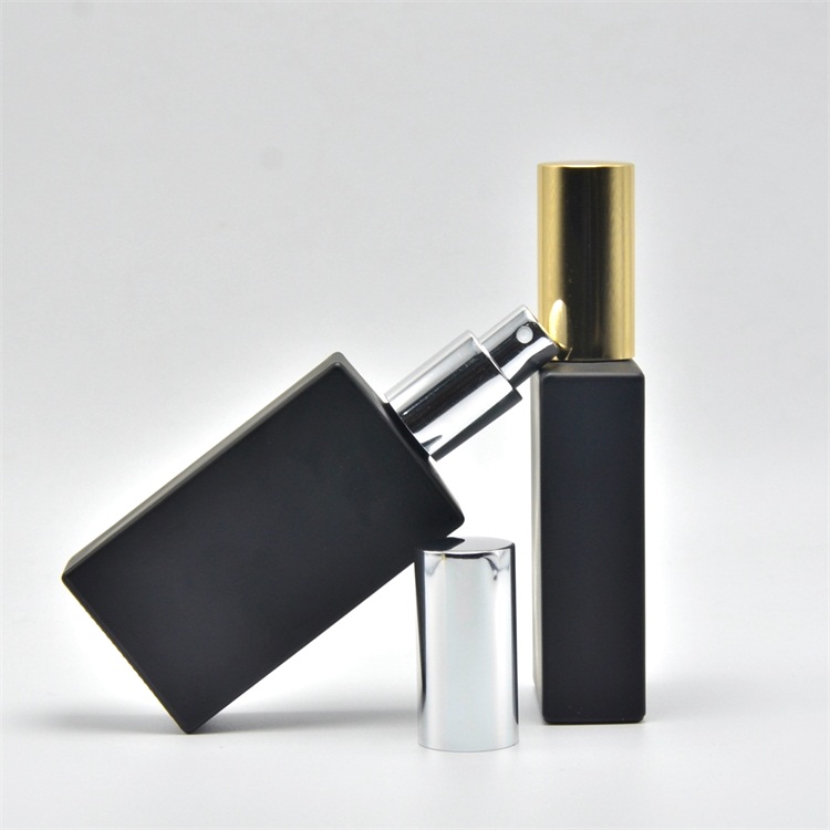 Custom 15ml 30ml 50ml 100ml Frosted Clear Black Rectangular Perfume Glass Spray Bottle