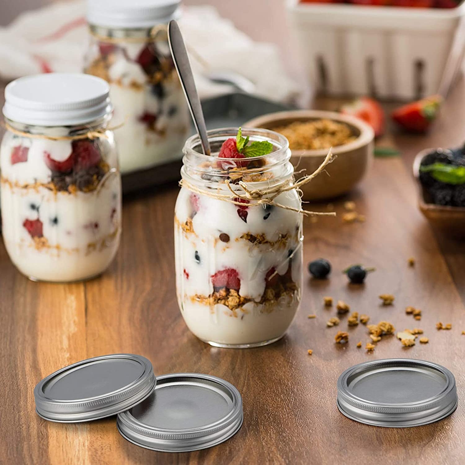 Custom 16OZ 500ml Wide mouth Food glass mason jar clear round glass jam jar with split type metal lid