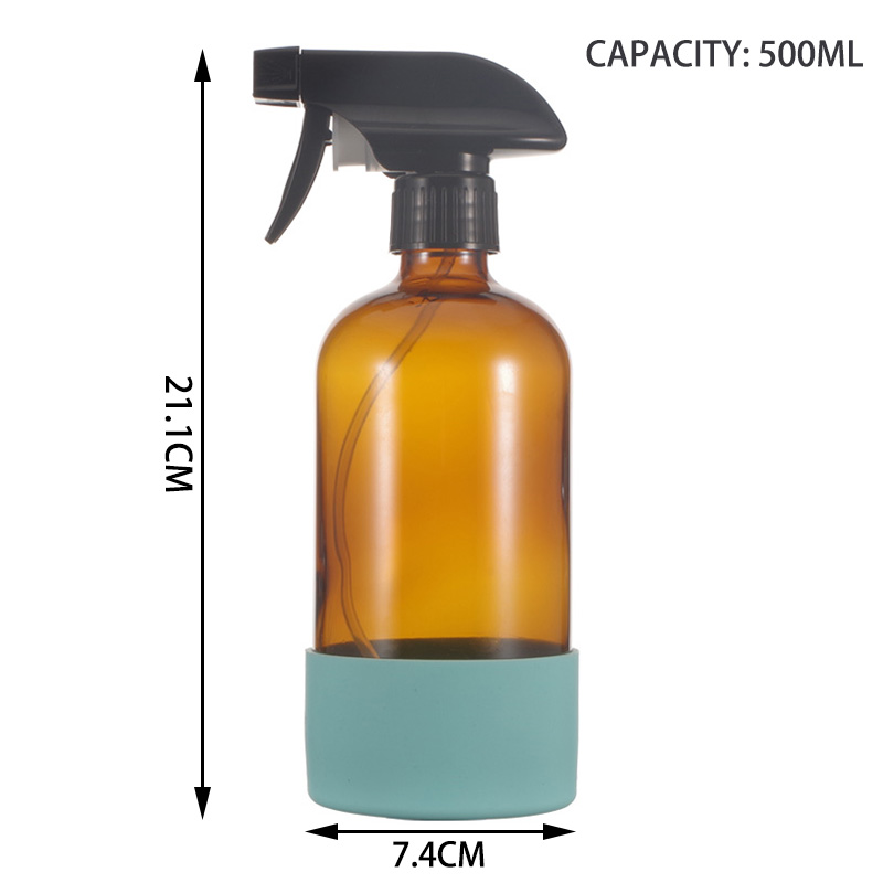 Custom 16oz Refillable Trigger 500ml Round Boston Room Glass Spray Bottle with Silicone Sleeve for Hair