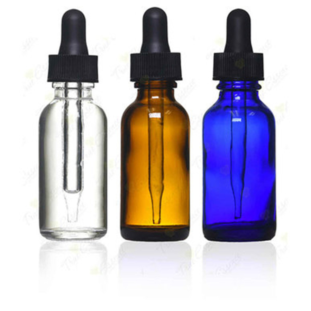 Custom 1oz 2oz 3oz 4oz 8oz frosted blue amber green clear glass boston round bottle with pump