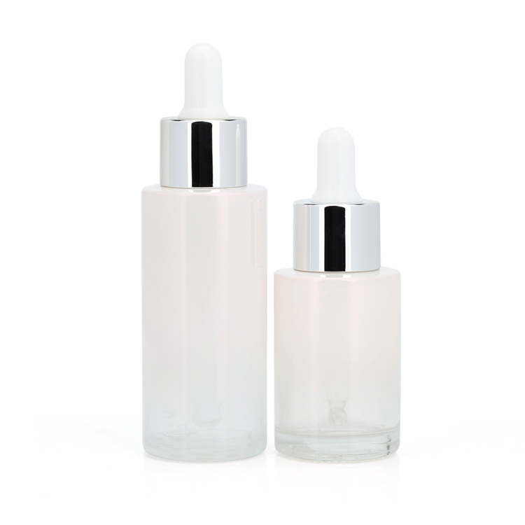 Custom 1oz 30 50 ml empty skin care oil serum glass packaging round white cosmetic bottle with dropper