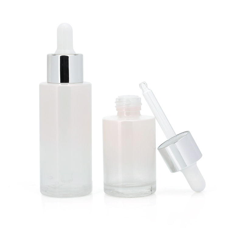 Custom 1oz 30 50 ml empty skin care oil serum glass packaging round white cosmetic bottle with dropper