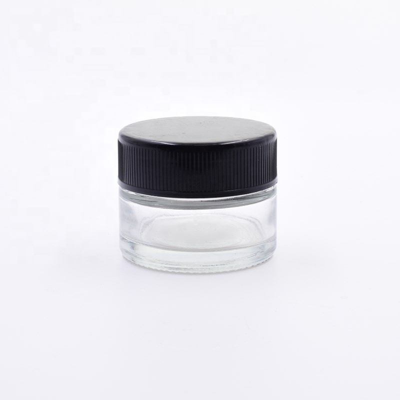 Custom 1oz 30ml clear round rosin wax cosmetic jars sustainable child resistant packaging glass jar with plastic child proof lid