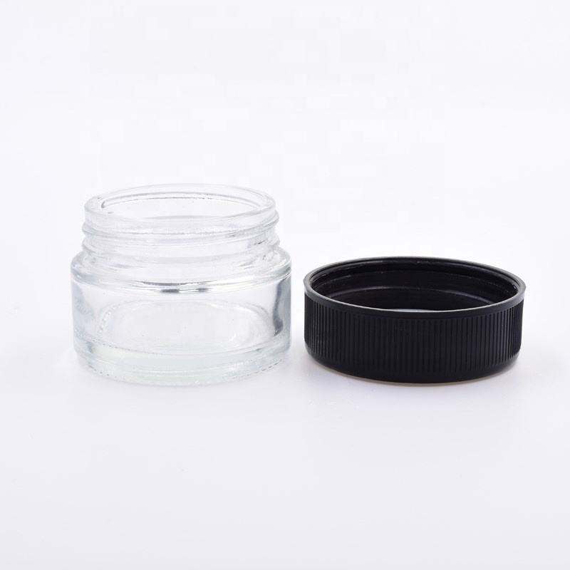 Custom 1oz 30ml clear round rosin wax cosmetic jars sustainable child resistant packaging glass jar with plastic child proof lid