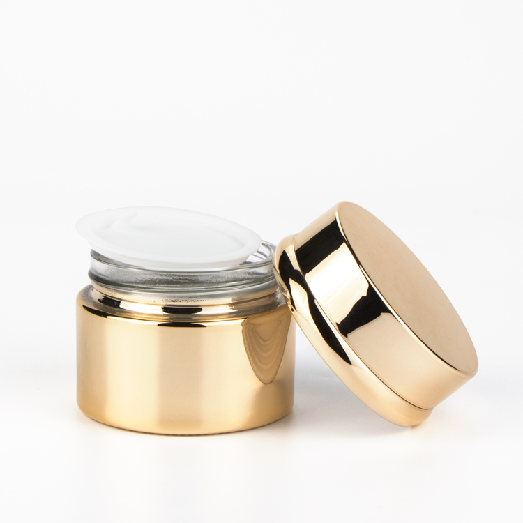 Custom 20 ml 1oz 1.7oz hand cream cosmetic packaging glass container face cream glass jars with gold metallic cap