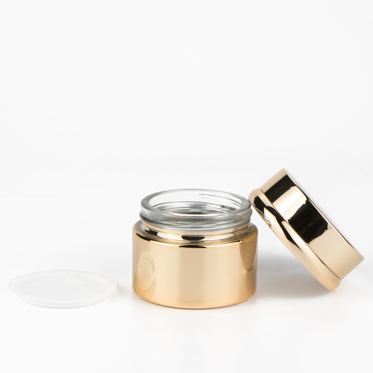 Custom 20 ml 1oz 1.7oz hand cream cosmetic packaging glass container face cream glass jars with gold metallic cap