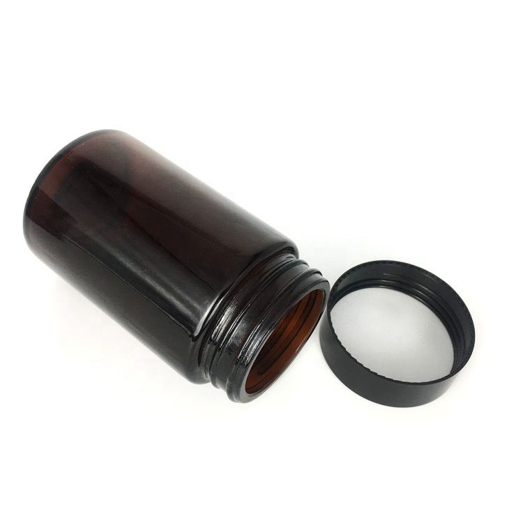 Custom 200ml amber glass cosmetic jar frasco de vidrio with black plastic cap