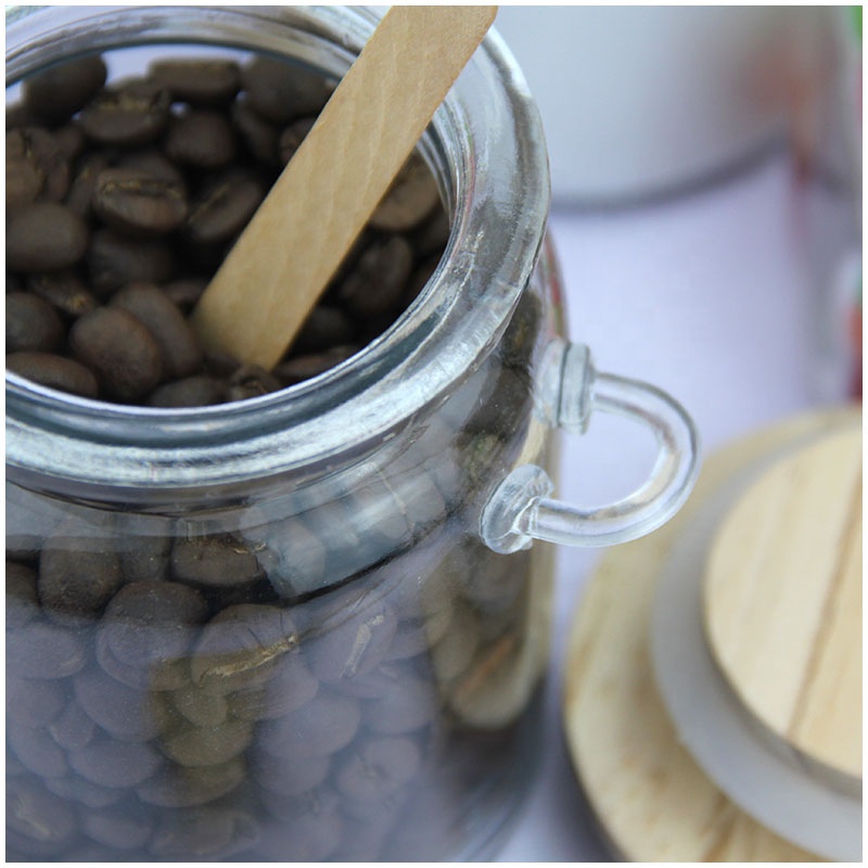 Custom 200ml glass spice jars with bamboo wooden lid and spoon