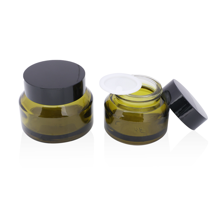 Custom 20g 30g 50g 100g Empty OEM Cosmetic Containers Packaging Glass Cream Jar with Plastic Black Lid