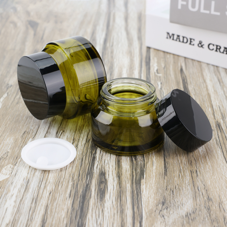 Custom 20g 30g 50g 100g Empty OEM Cosmetic Containers Packaging Glass Cream Jar with Plastic Black Lid
