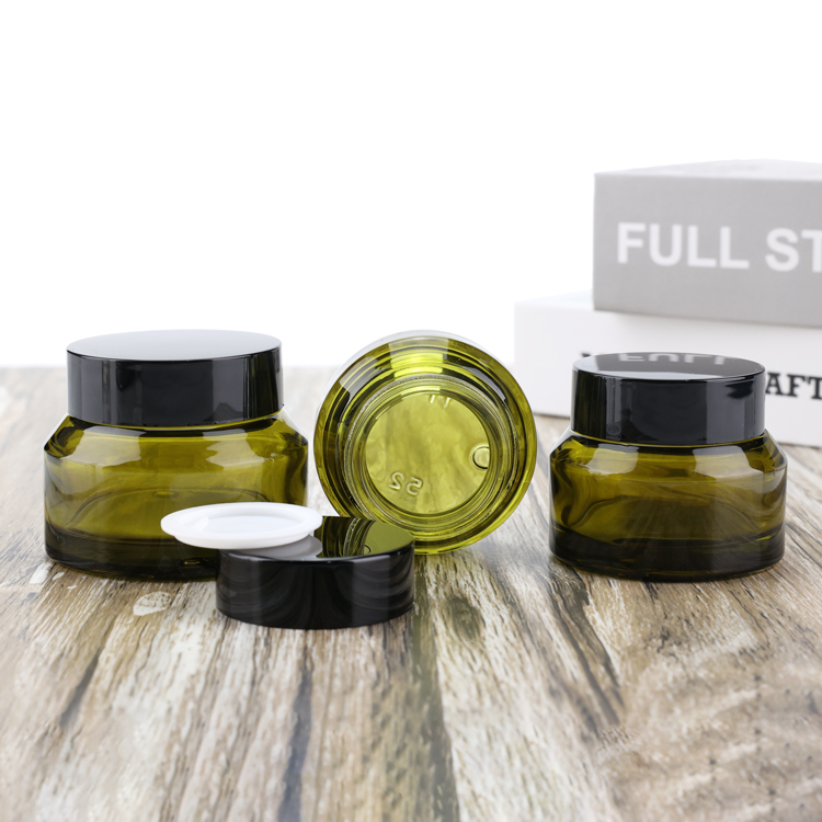 Custom 20g 30g 50g 100g Empty OEM Cosmetic Containers Packaging Glass Cream Jar with Plastic Black Lid