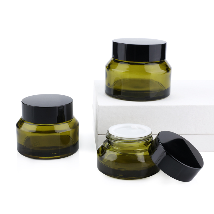 Custom 20g 30g 50g 100g Empty OEM Cosmetic Containers Packaging Glass Cream Jar with Plastic Black Lid