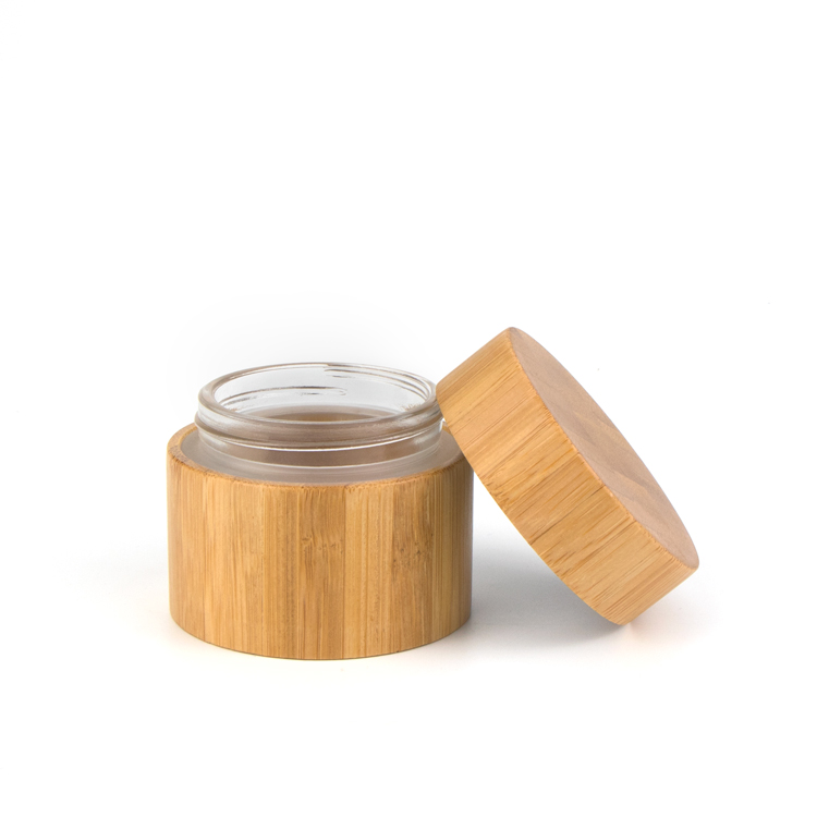 Custom 20ml 30ml 50ml 100ml biodegradable organic bamboo glass inner cosmetic cream packaging jars with bamboo screw lid