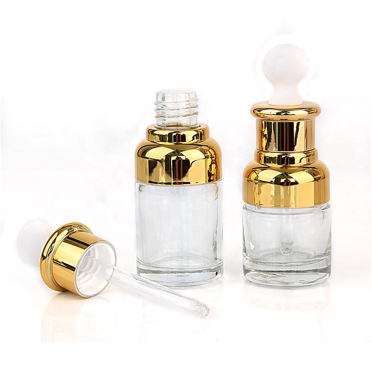 Custom 20ml 30ml 50ml clear eco friendly clear cosmetic oil glass dropper bottle with dropper