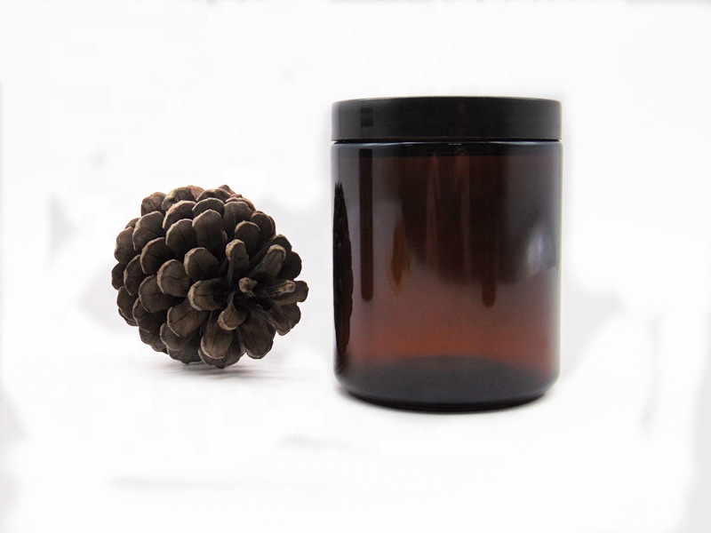 Custom 240ML Amber Wide Large Mouth Food 8oz Candle glass Jar with lid