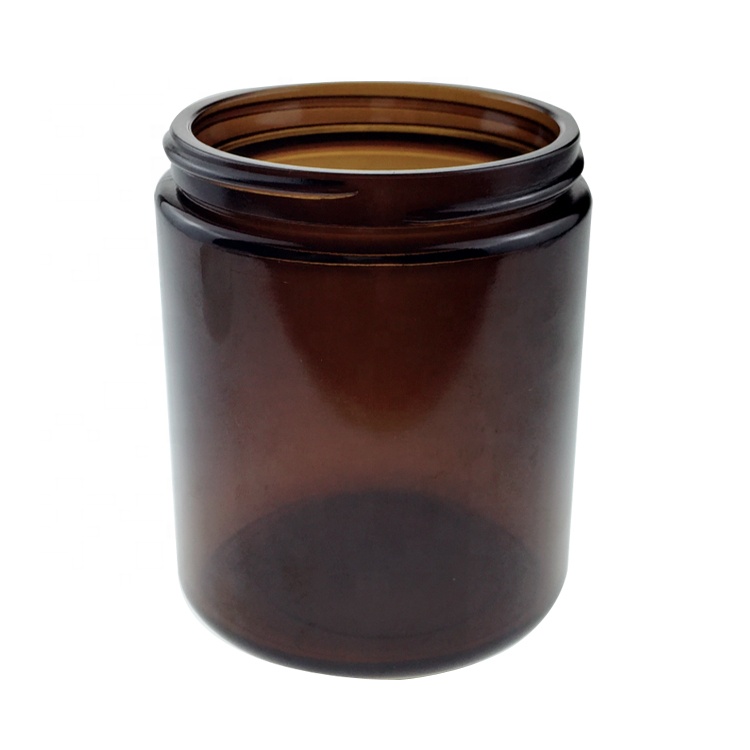 Custom 240ML Amber Wide Large Mouth Food 8oz Candle glass Jar with lid