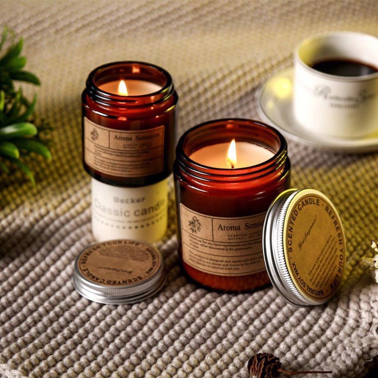 Custom 250ml 100ml Glass Candle Jaar Luxury Amber empty with tinplate lids