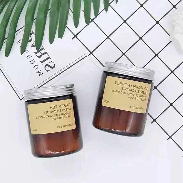 Custom 250ml 100ml Glass Candle Jaar Luxury Amber empty with tinplate lids