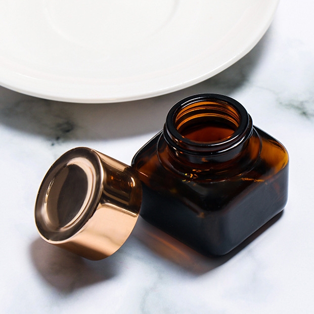 Custom 25g Eye Cream Aluminum Lid Small Brown Empty Glass Bottle