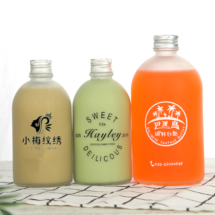 Custom 270ml 300ml 500ml biodegradable Frosted Juice Jar 16oz Cold Press Brew Coffee Drinking Milk Beverage Glass water Bottle