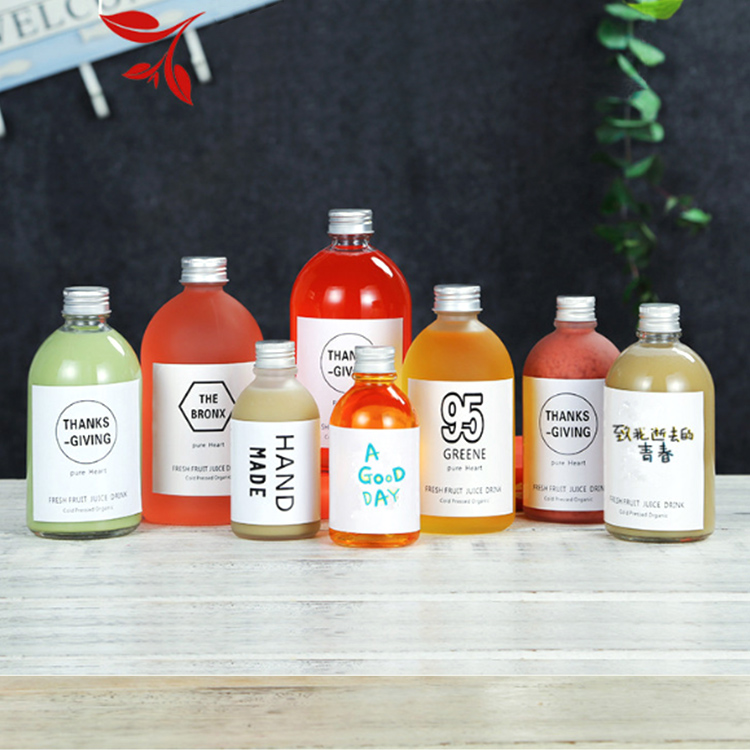 Custom 270ml 300ml 500ml biodegradable Frosted Juice Jar 16oz Cold Press Brew Coffee Drinking Milk Beverage Glass water Bottle