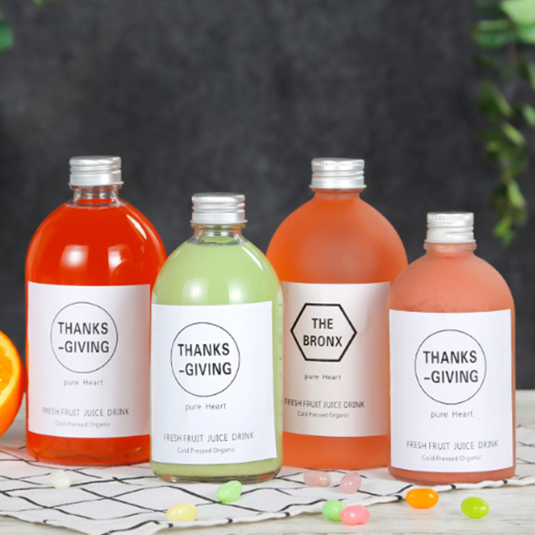 Custom 270ml 300ml 500ml biodegradable Frosted Juice Jar 16oz Cold Press Brew Coffee Drinking Milk Beverage Glass water Bottle