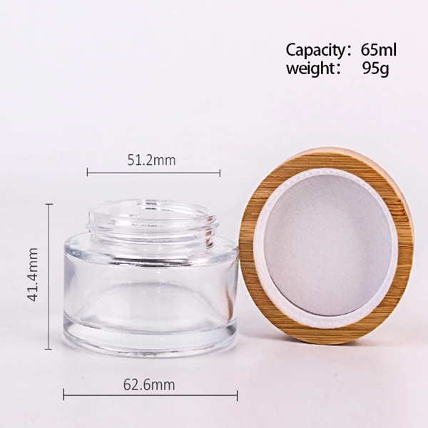 Custom 2OZ 60g Clear Candle Face Cream Packing Containers Glass Jar with Wood Bamboo Lid