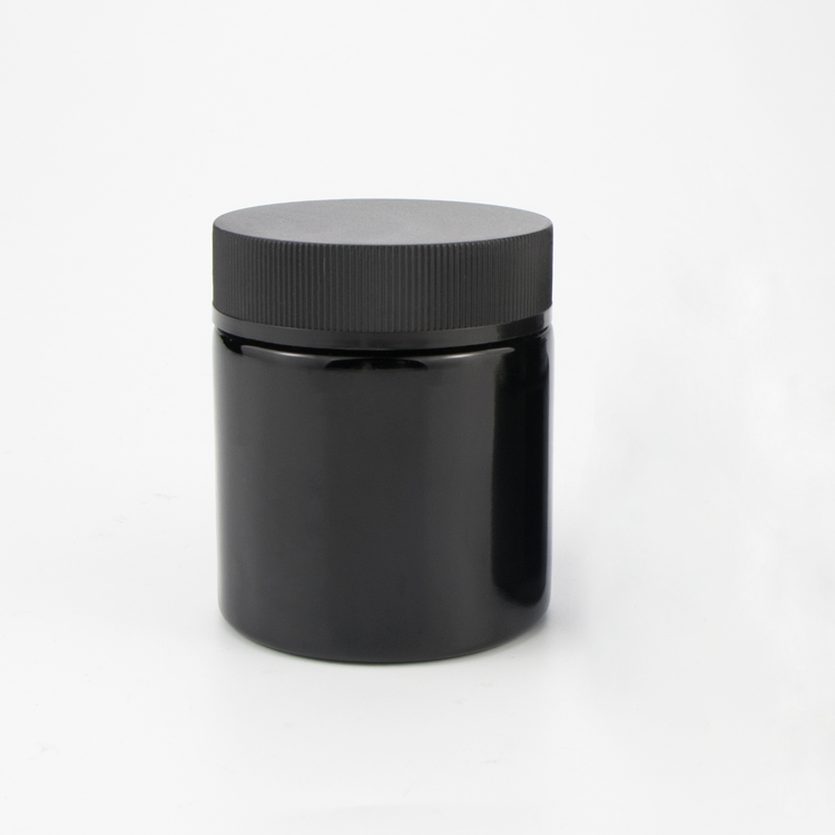 Custom 2oz 3oz 5oz childproof cap round bottom empty mini airtight white ceramic storage glass bottles jars for sale