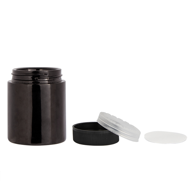 Custom 2oz 3oz 5oz childproof cap round bottom empty mini airtight white ceramic storage glass bottles jars for sale