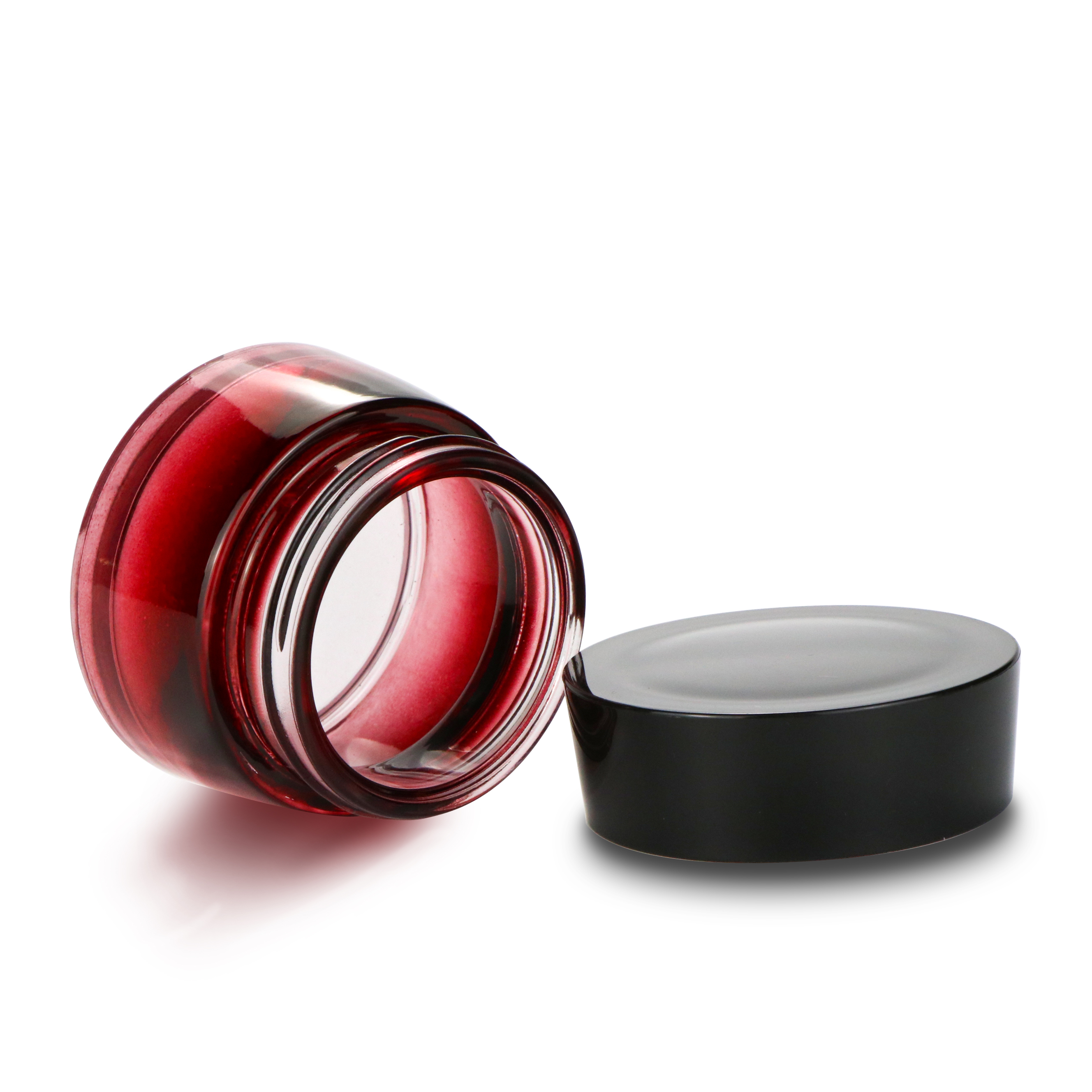 Custom 30 ml 50 ml body cream wide mouth cosmetic packaging gradient red black face cream glass jars with dark cap