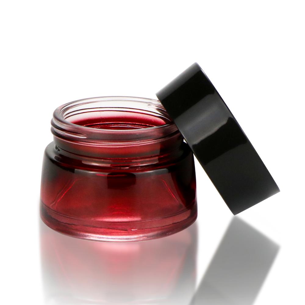 Custom 30 ml 50 ml body cream wide mouth cosmetic packaging gradient red black face cream glass jars with dark cap