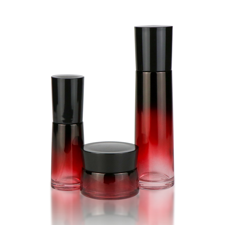 Custom 30 ml 50 ml body cream wide mouth cosmetic packaging gradient red black face cream glass jars with dark cap