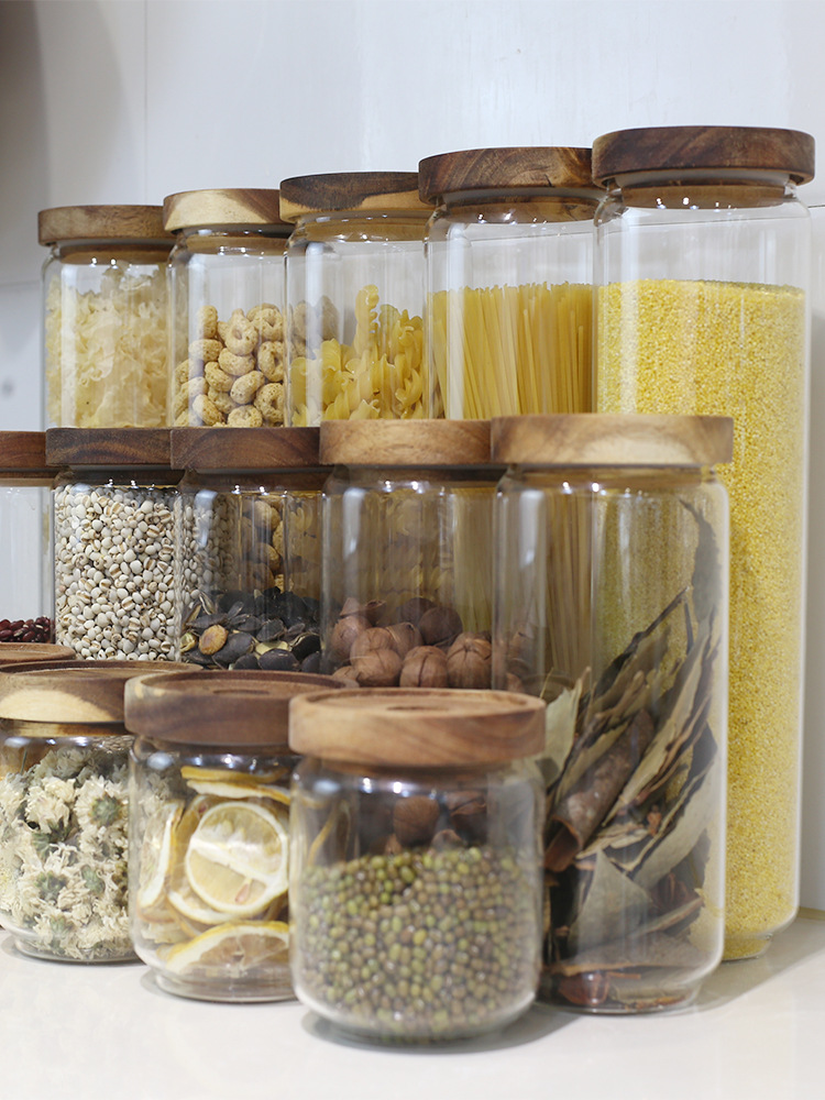 Custom 300ml kitchen storage sauce cookie glass jars with wood lid