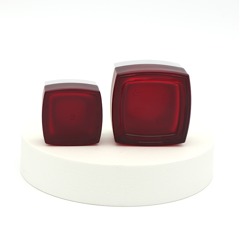 Custom 30g 50g 60ml 100ml 120ml glass jar for cream Pump Lotion Bottles Red Square glass jar with lid