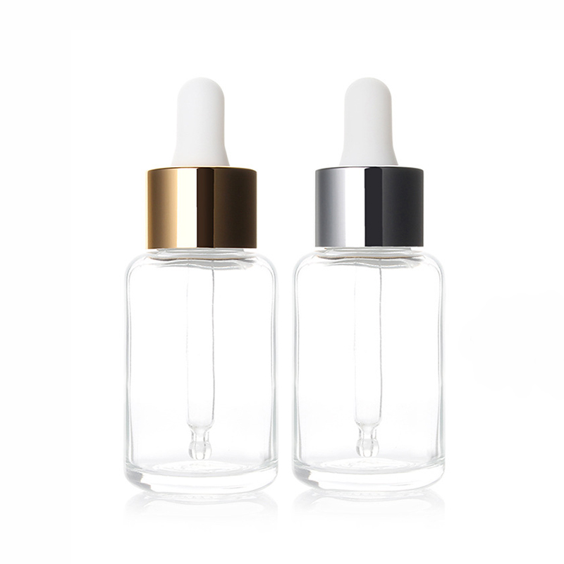Custom 30ml 1oz wood bamboo lid glass dropper bottle serum tinctures CBD essential oil testing vial clear droplet bottle