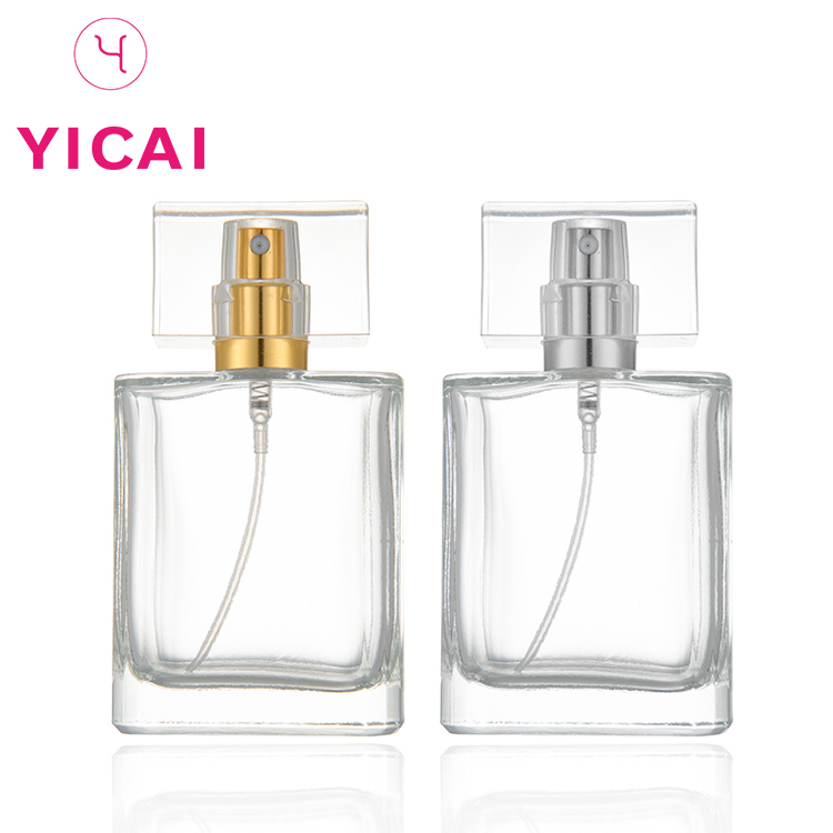 Custom 30ml 50ml High Capacity  Modern Flat Square Glass Spray Perfume Bottle