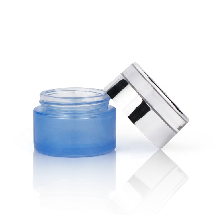 Custom 30ml 50ml empty frosted blue cosmetic glass jar for cream cosmetic