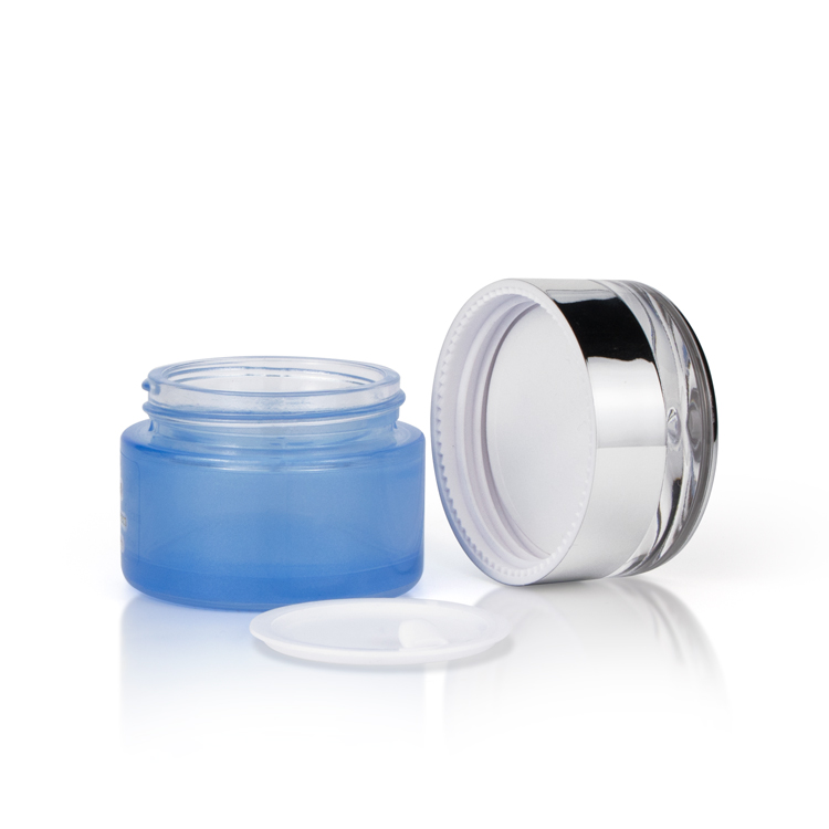 Custom 30ml 50ml empty frosted blue cosmetic glass jar for cream cosmetic